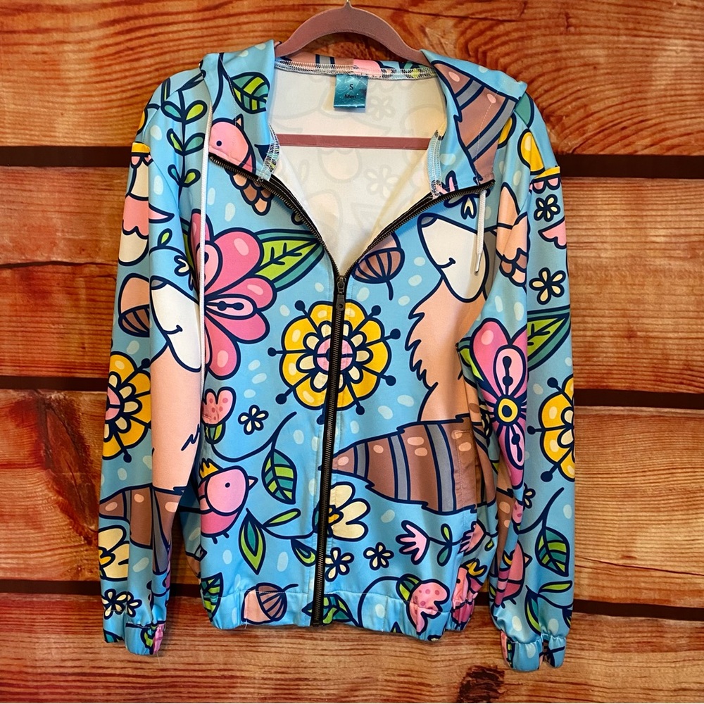 Hoodie Full Zip Cartoon Fox, Birds & Flowers